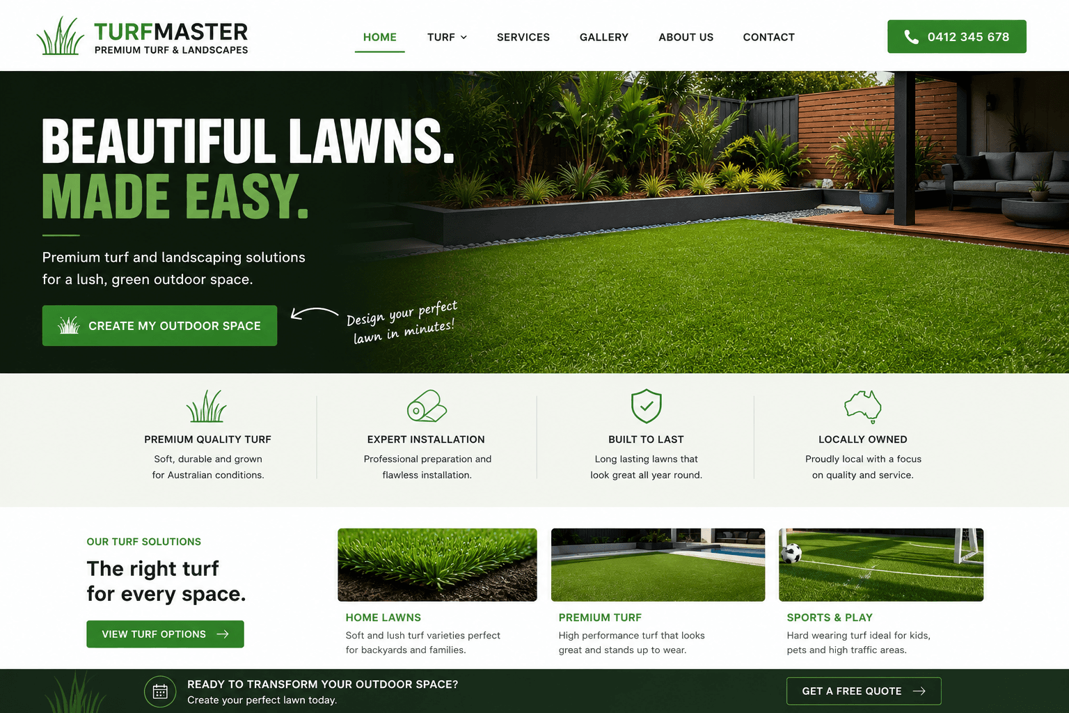 Example integration of PREJECT AI Planner on TurfMaster Landscapes desktop website